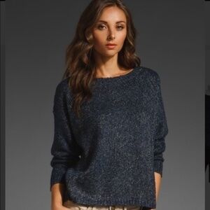 Joie Markus Chunky Shimmery Gold Metallic Blue Long Sleeve Alpaca Sweater Sz XS